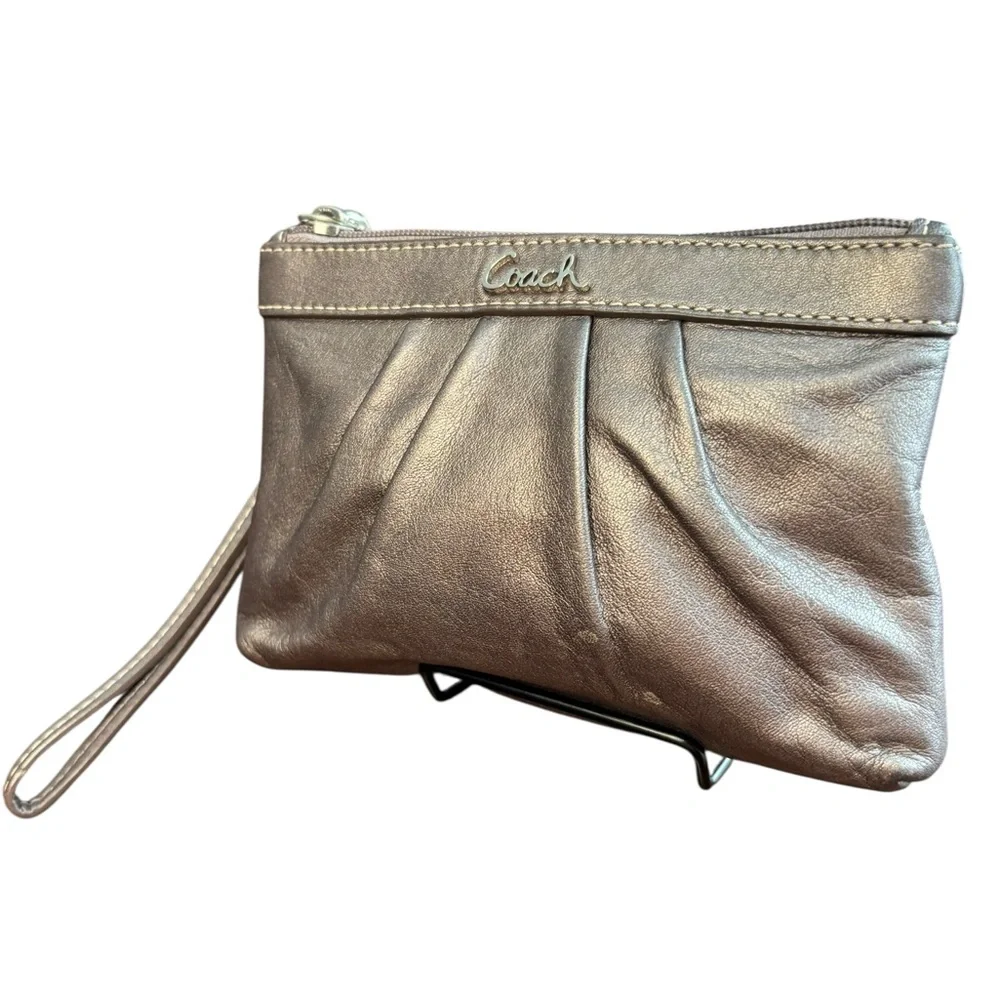 Coach Madison Gathered Leather Wristlet – Metallic Gray / Pewter - Picture 4 of 9
